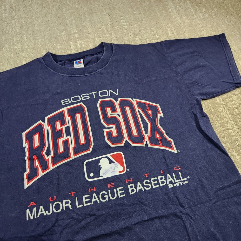 Vintage Boston Red Sox Shirt Men L Russel Athletic Autographed Steve Avery MLB